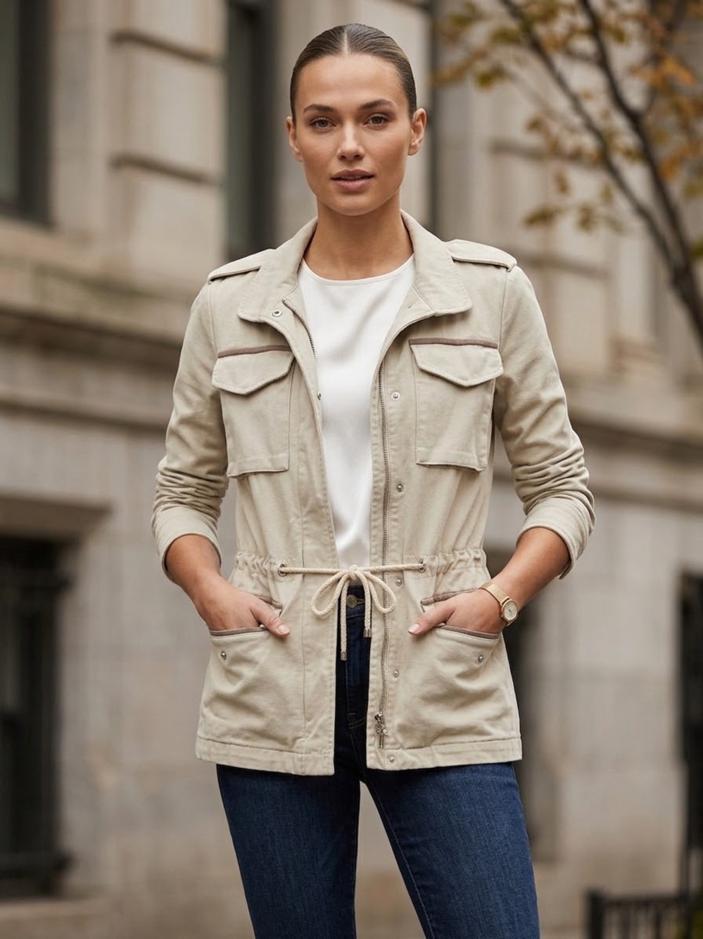 Soia & Kyo Beige Utility Jacket